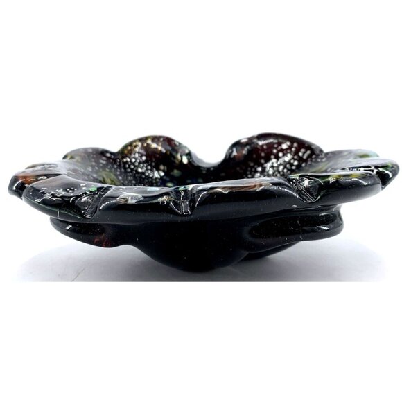 Murano Tutti Frutti MCM Art Glass Cobalt Pinched Ashtray Dish Bowl Silver 7" W - Picture 3 of 8